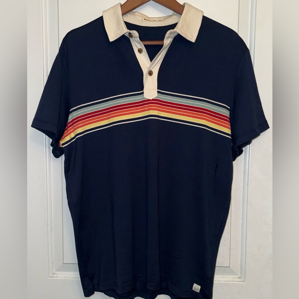 Marine Layer Absurdly Soft Retro Polo in Navy & Multi-Stripe - Size M/L - Picture 3 of 7